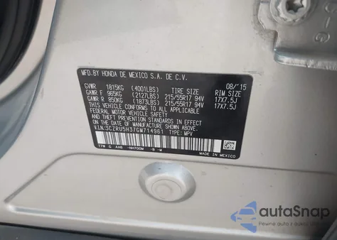 2016 Honda Hr-V Lx from USA, damaged, VIN 3CZRU5H37GM714961